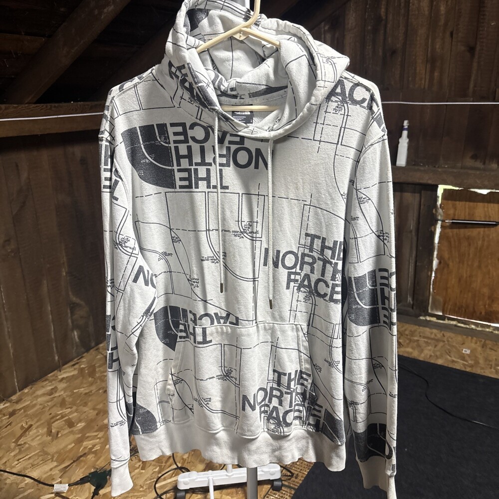 Men's Large Y2K North Face All Over Print Hoodie White
